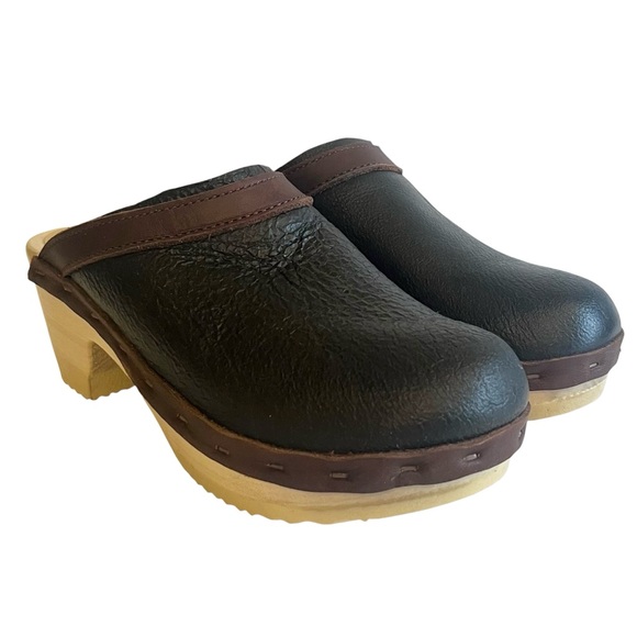 No. 6 Dakota Shearling Clog on Mid Heel in Black and Brown Aviator - Picture 2 of 14